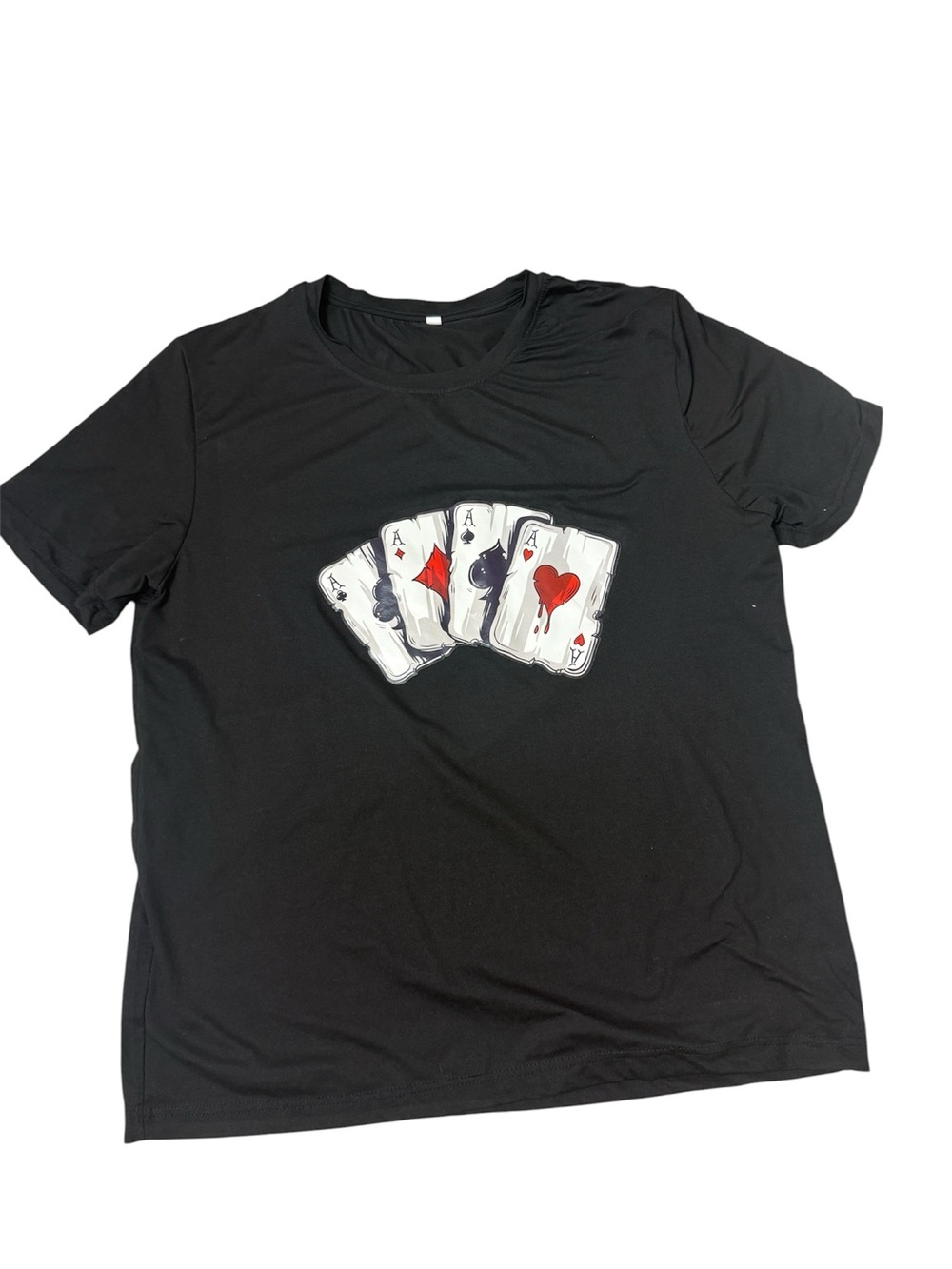 Black Tee with Playing Card 4 aces graphic large